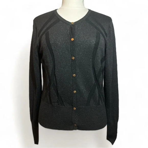 Vintage CACHE Black Metallic Button-Up Cardigan - Picture 3 of 5